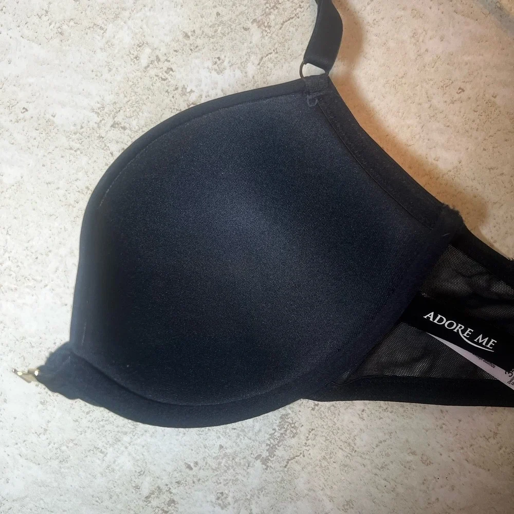 Adore Me Push Up Bra w/ Lace Racerback Gold Front Closure Size 34D EUC Light Pad